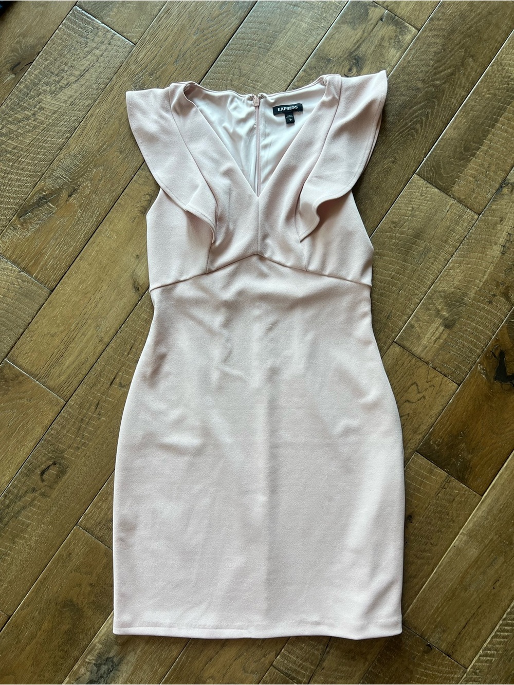 Express Light Pink Ruffle V-Neck Mini Dress